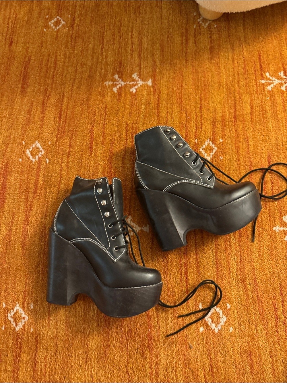 Jeffrey Campbell Black Leather Platform Lace-Up Boots